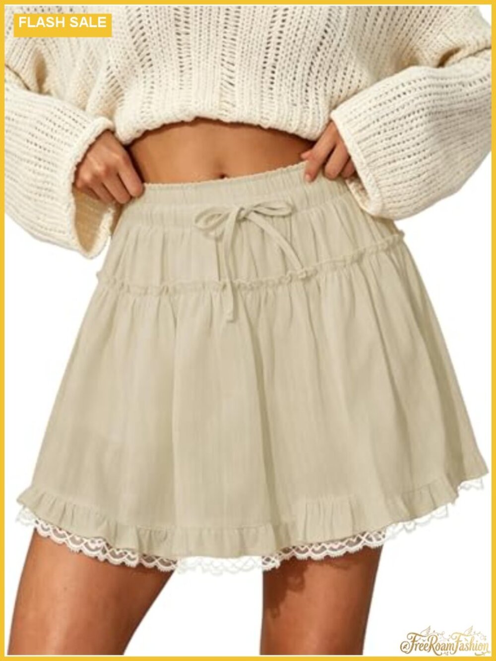 Women's Lace Layered Ruffle Mini Skirt with Built-in Shorts A-Line